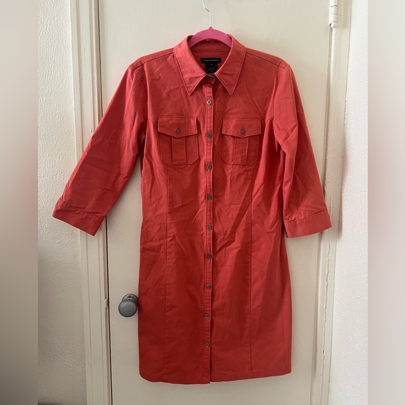 Club Monaco Peachy Orange Button Up Dress w/ a 3/4 Length Sleeves Size 8 or M/L - Picture 1 of 7